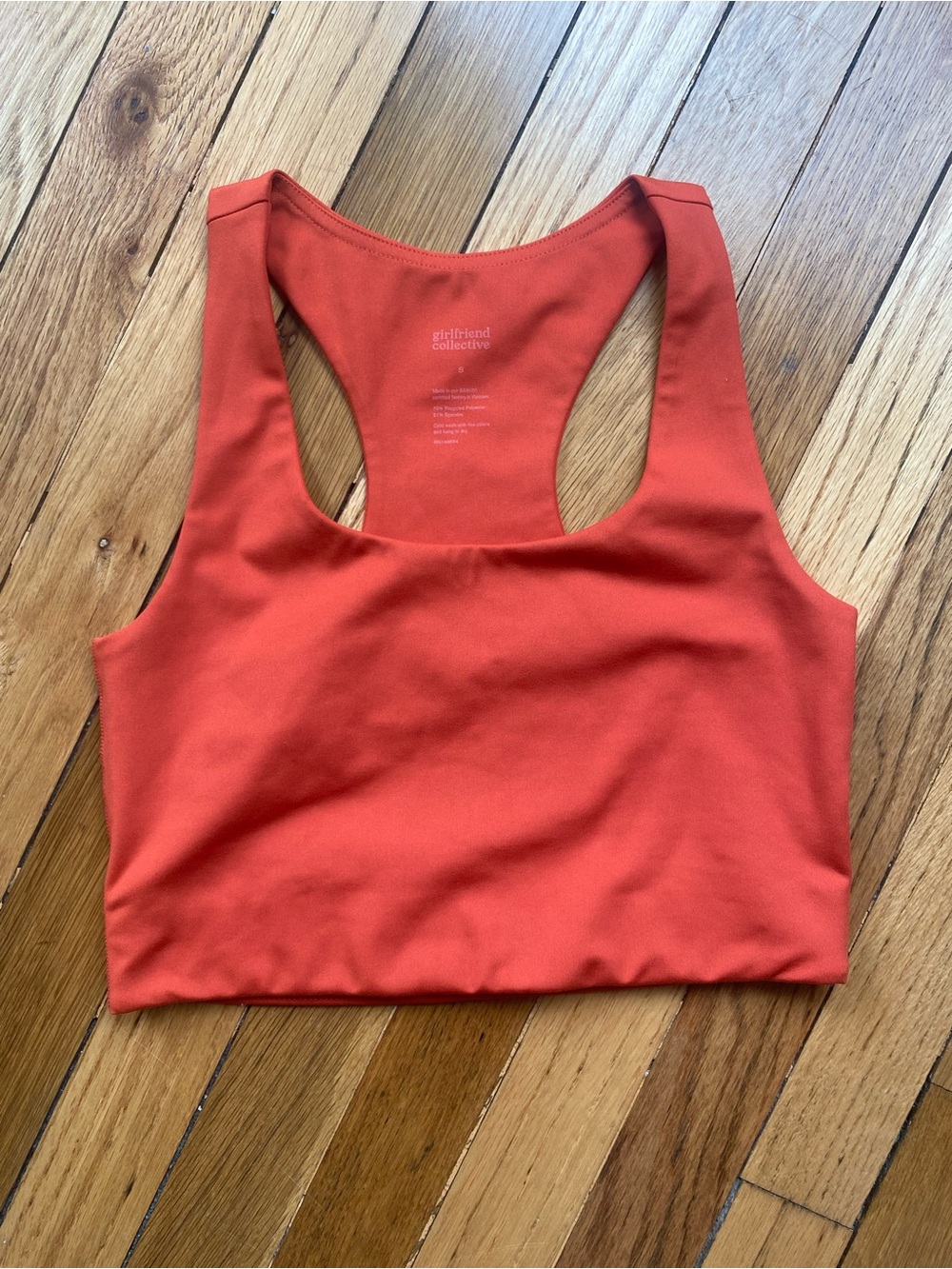 girlfriend collective Bright Orange Racerback Crop Sports Bra, Summer, Spring